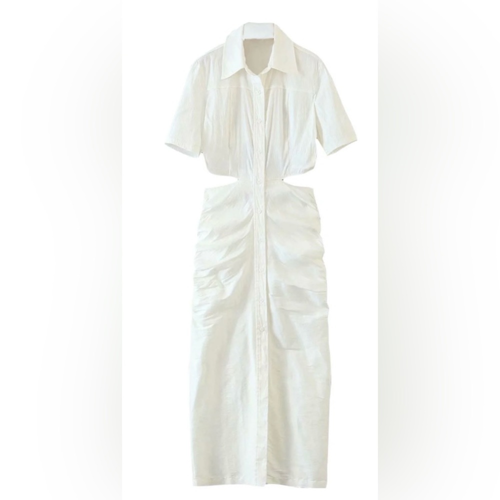 Source Unknown White Backless Button-Front Midi D… - image 1